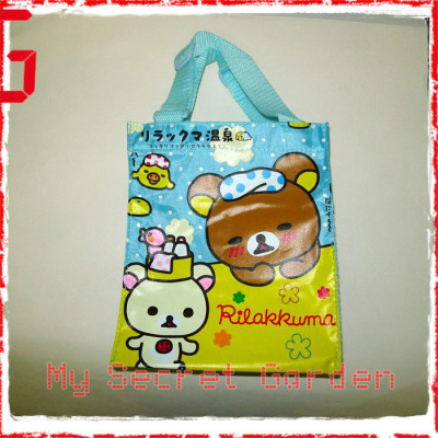 Rilakkuma - Relax Bear with friends Light Blue cute Official School Lunch Tote Bag for Girls Kids